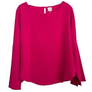 CUPIO Size Large Fuchsia Pink Crepe Long Bell Sleeve Back Keyhole Button Closure